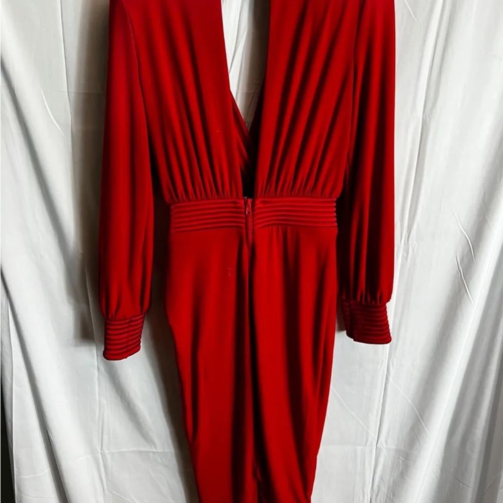 Zhivago Red Plunge Midi Dress - Picture 6 of 10